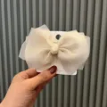 Large pearlescent sheer gauze bow hair clip for sweet girls and kids, elegant beige top clip. - Hair Clip Style (F3-6) / Off White