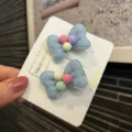 Süße blaue Samt Schleife Haarklammern für Babys, handgemachte Haarschmuck Variante mit bunten Perlen. - Schleife (G1-3) / Blau