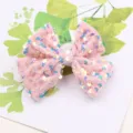 Pink velvet sequin bow hair clip for kids, cute sparkly hair styling accessories - Semi-finished (J3-4) / Pink