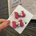 Rosa Schleife Haarklammer für Kinder, handgefertigtes Samt Baby Haaraccessoire mit bunten Perlen. - Schleife (G1-3) / Magenta