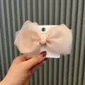 Large pearlescent yarn bow hair clip sweet princess sparkly hair accessories for cute girls - Hair Clip Style (F3-6) / Light Pink
