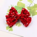 Red sequin velvet bow hair clip for cute girls side clip, stylish hair accessory variant. - Semi-finished (J3-4) / Red