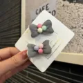 Graue Samt Schleife Haarklammer fuer Kinder Stoffschnalle Haaraccessoire Varianten - Schleife (G1-3) / Dunkelgrau