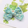 Mint Green Velvet Sequin Bow Hair Clip Cute Girls Hairpin Hair Accessory for Kids - Semi-finished (J3-4) / Cyan