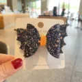 Black glitter bat wing bow hair clip for Halloween party, cute devil hairpin for kids. - Bat Wing Bow Hairpin