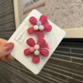 Niedliche handgemachte Blumen Haarklammern für Kinder, süße Stoff Haarschmuck mit bunten Perlen. - Blume (K1-6) / Fuchsia