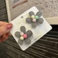 Süße Herbst Kinder Blumen Haarnadeln handgemachte Stoff Haarspangen für kleine Mädchen - Blume (K1-6) / Grau