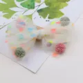 Kinder süße Mesh Schleife Haarspange mit bunten Punkten und flauschigen Pompons, Haaraccessoire. - Cyan-Gold Halbfabrikat J2-5 Netz