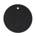 Round silicone honeycomb hot pad, black non-slip kitchen mat for pots, bowls and cups, small size. - Black