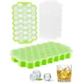 Vassoio per cubetti di ghiaccio in silicone a nido d'ape con coperchio e 37 comparti. - Con Coperchio / Verde