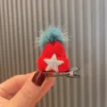Niedliche Weihnachts-Strickmütze Haarklammer für Kinder, rote Pompom Pailletten-Stern. - Hellrosa