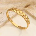 Bracciale rigido in acciaio al titanio dorato con motivo a foglie gioiello elegante donna - Goccia d'Acqua Oro
