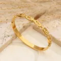 Bracciale rigido in acciaio inossidabile placcato oro con maglie a U, elegante per donna. - Oro Ferro di Cavallo