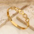 Bracciale rigido geometrico in acciaio inossidabile placcato oro 18k, braccialetto di moda. - Cerchi Dorati
