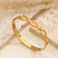 Bracciale rigido polsino nodo geometrico placcato oro 18k in acciaio inossidabile moda - Ferro di Cavallo Traforato Oro