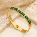 Edelstahl Gold Armband mit smaragdgrünen rechteckigen Zirkonia Damen Modeschmuck - Grüner Zirkonia