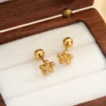 Orecchini a lobo con fiore placcati in oro 18K eleganti piccoli orecchini versatili - Fiore Palloncino Oro Coppia