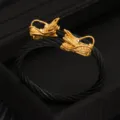 Bracciale Uomo Acciaio Inossidabile Cavo Intrecciato Doppia Testa Drago Placcato Oro - Nero+Oro