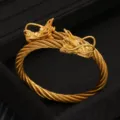 Bracciale rigido cavo oro uomo acciaio inossidabile doppia testa drago gioielli - Oro