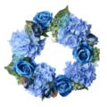 Blue artificial flower wreath with rose and hydrangea for door wall hanging home decor. - Rose Style (Inner 40 Outer 50-53CM)