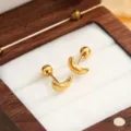 Orecchini a lobo mini luna in acciaio inossidabile placcato oro 18K per donne. - Luna Oro Coppia