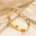 Bracciale in acciaio inossidabile dorato con zirconi rettangolari gioiello elegante donna - zircone bianco