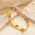 Edelstahl Gold Armband mit rechteckigen rosa Zirkonia Steinen fuer Damen modischer Schmuck - Rosa Zirkon