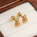 Orecchini a lobo orsetto 3D oro in acciaio al titanio gioielli alla moda per donne - Orso Liscio Oro Coppia