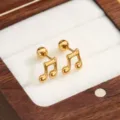 Orecchini a lobo con nota musicale in acciaio inossidabile dorato, eleganti e raffinati. - Simbolo Fonetico Oro Coppia