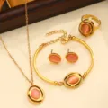 Set di gioielli in acciaio inossidabile dorato pietra occhio di gatto collana bracciale - Stile 01 / Rosa