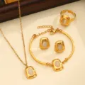Elegante set di gioielli in acciaio titanio occhio di gatto quadrato per donna, stile francese. - Stile 02 / Bianco
