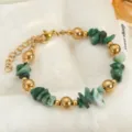 Bracciale di perle in pietra naturale da donna, gioielli in pietra verde con perle d'oro. - Catena e Perline 18K / Verde