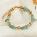 Bracciale in pietra naturale e perle dorate da donna, bellissimo accessorio estivo. - Catena e Perline 18K / Verde menta