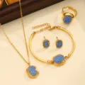 Gold-plated blue crystal jewelry set variant, stainless steel necklace bracelet earrings ring - Style 03 / Blue Rhinestone
