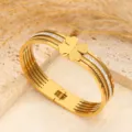 Gold titanium steel clover bangle bracelet with sparkling crystals for women elegant jewelry. - Clover Hollow Multi-Layer Style / Gold