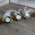 Elegante weiße Rosen Federn Haarnadeln rustikale Hochzeit Braut Party Haarschmuck Blumen - Haarschmuck