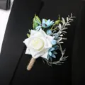 Artificial rose boutonniere wedding groom corsage blue daisy fabric flower suit brooch pin - Type D (Corsage)