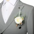 Bruidegom corsage witte roos trouwen kunstbloem pak speld revers decoratie accessoire - Corsage / Wit