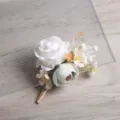 Corsage di rose bianco verde fiore artificiale matrimonio damigella d'onore polsino festa - Boutonnière bianca e verde
