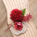 Retro rode roos corsage pols bloem voor huwelijk bruidsmeisje kleding accessoire - Polscorsage / Rood