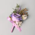 Paarse kunstmatige roos boutonnière bruiloft corsage met lint bruidegom bloem speld - 8*12mm / Stijl F (corsage)