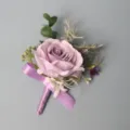 Purple artificial rose flower boutonnière corsage for wedding groom and bride floral accessory. - 8*12mm / Type E (Corsage)