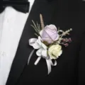 European wedding artificial flower groom boutonniere purple rose pink ribbon corsage - Style E Boutonnieres