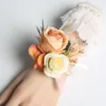 Artificial rose wrist corsage for wedding bridesmaid bridal flower accessory pearl band - Style C Wrist Corsages