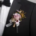 Elegant purple artificial rose boutonniere for wedding suit, groom and groomsmen chest flower decor. - Style G Boutonniere