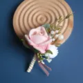 Pink artificial rose boutonniere for wedding party, elegant floral corsage for guests. - Corsage / Rose Pink