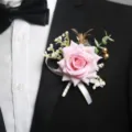 Elegant pink rose boutonniere for wedding party groom and best man corsage decoration - Pink Heart Corsage