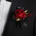 Vintage rot schwarz gold künstliche rose boutonniere für hochzeit bräutigam anzug - Ansteckblume