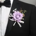 Purple artificial rose boutonniere for weddings, grooms, and party suit decoration. - Purple Boutonniere