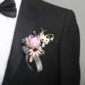 Purple artificial flower wedding corsage boutonniere for business events and celebrations. - Style E Boutonnieres